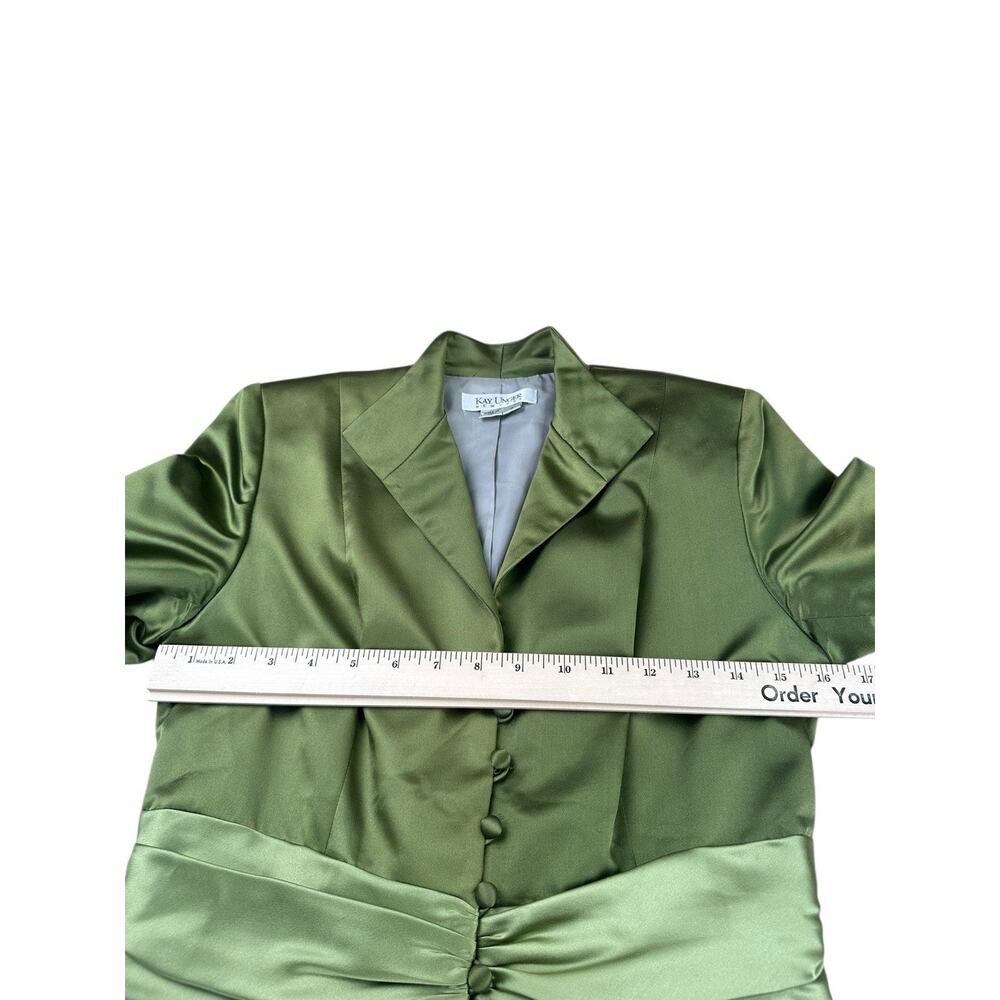 Kay Unger 100% Silk Green Satin Peplum Skirt Suit Y2K Dynasty Glam Sz 4 - Picture 3 of 16